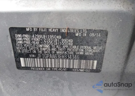 2014 Subaru Impreza 2.0I из США, поврежденный, VIN JF1GPAA63EH334346